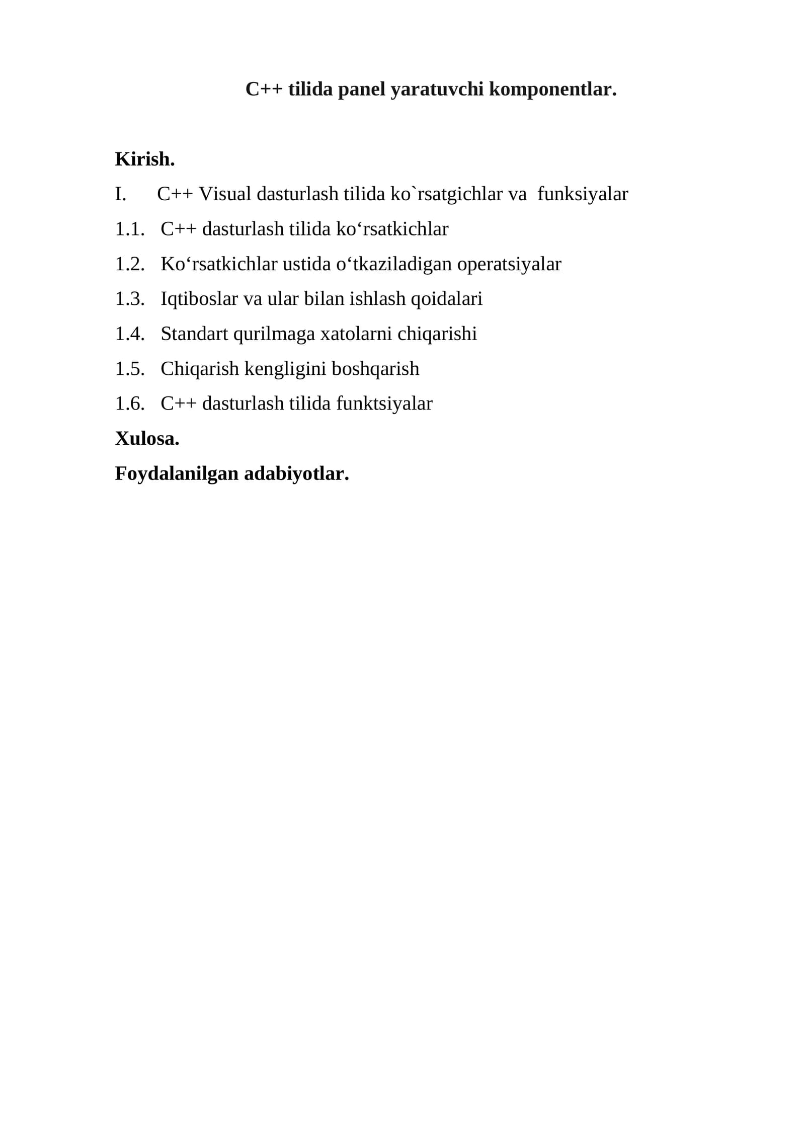 C++ tilida panel yaratuvchi komponentlar