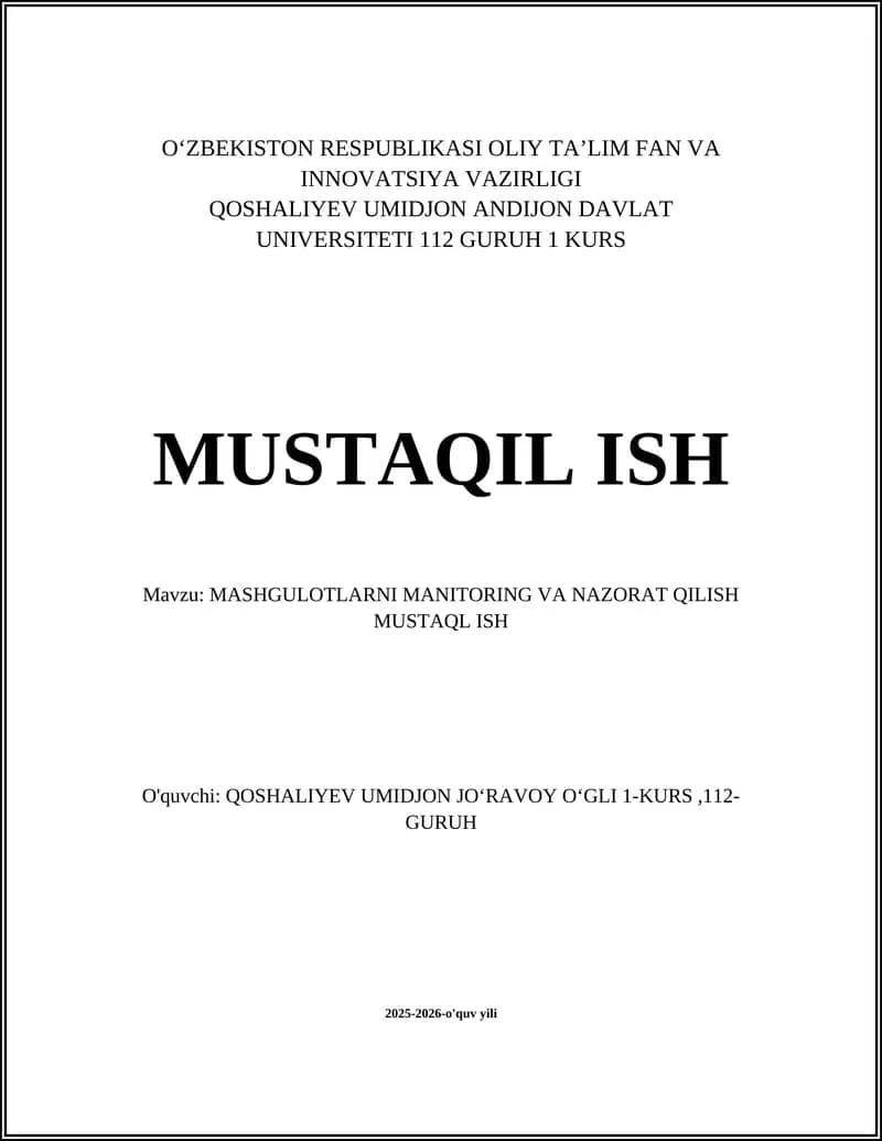 Mashgulotlarni monitoring va nazorat qilish