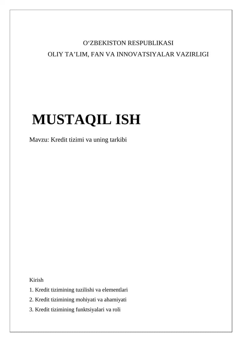 Kredit tizimi va uning tarkibi