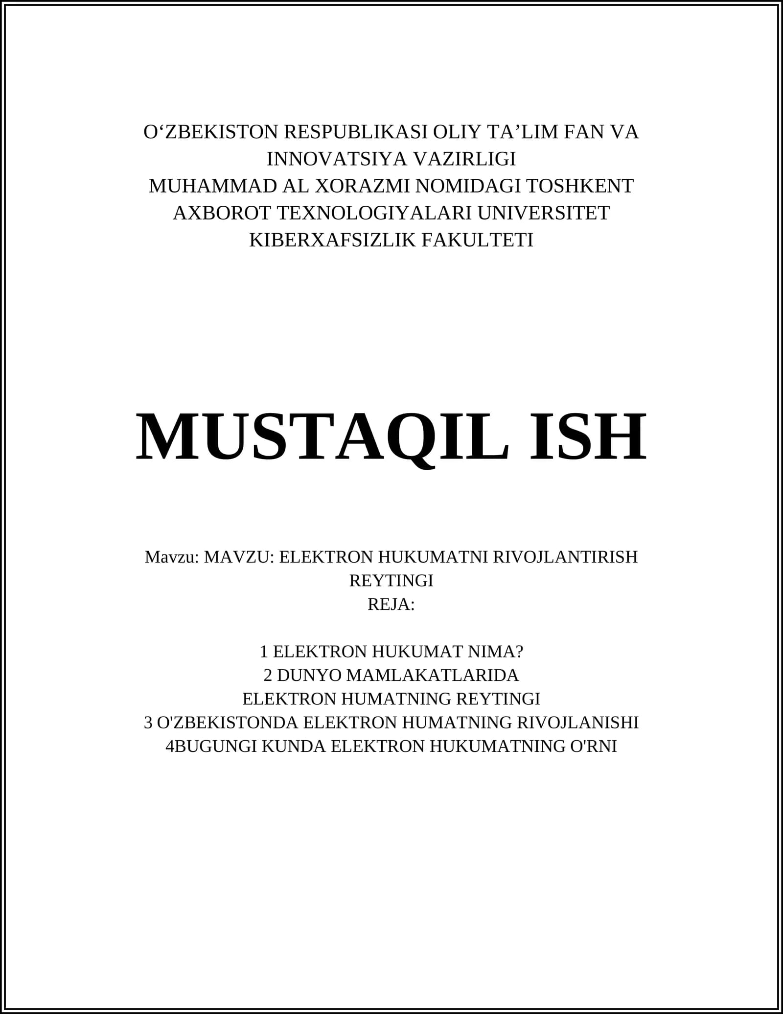 ELEKTRON HUKUMATNI RIVOJLANTIRISH REYTINGI