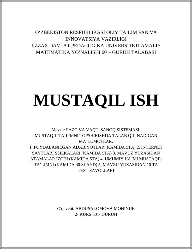 FAZO VA VAQT. SANOQ SISTEMASI