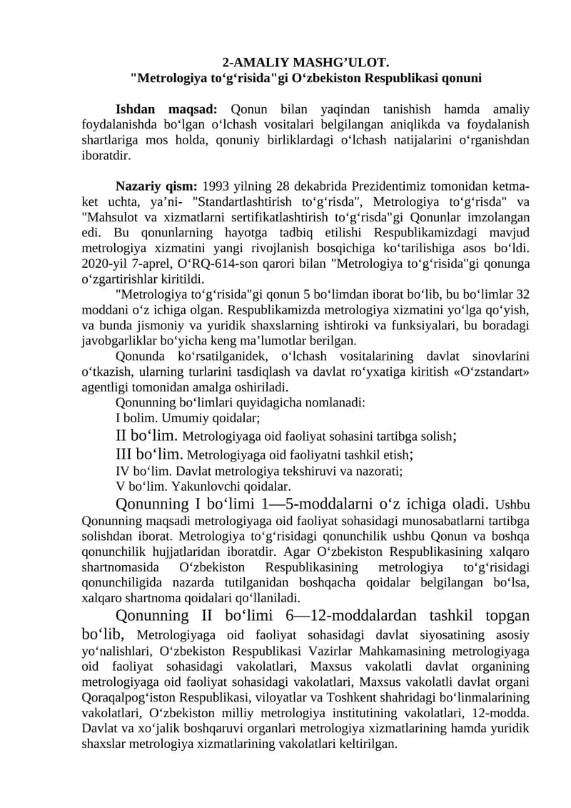 Metrologiya to‘g‘risida