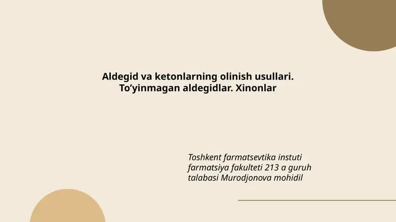 Aldеgid va ketonlarning olinish usullari. To’yinmаgаn аldеgidlаr. Хinоnlаr