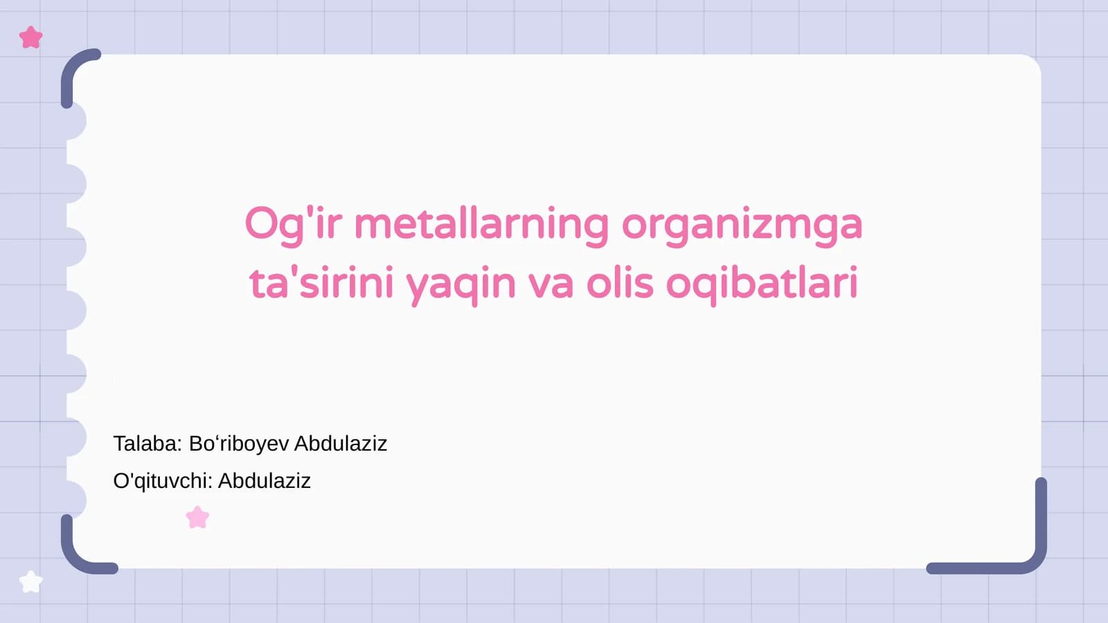 Og'ir metallarning organizmga ta'sirini yaqin va olis oqibatlari