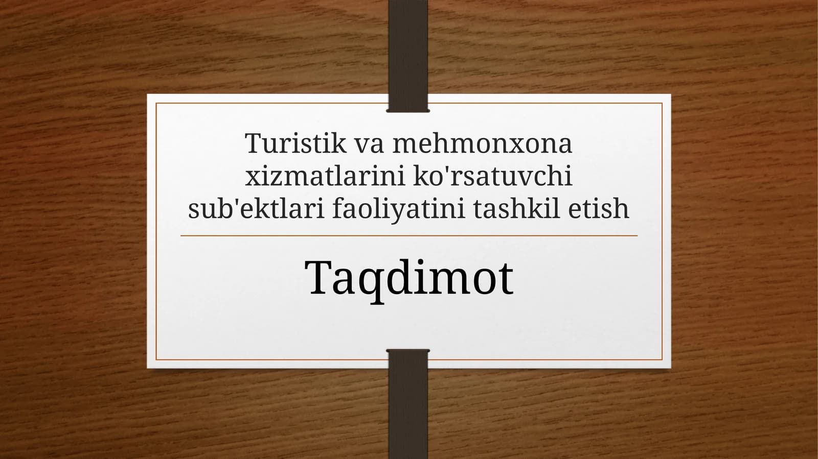 (100 millionlik Loyiha ishi ) Turistik va mehmonxona xizmatlarini ko'rsatuvchi