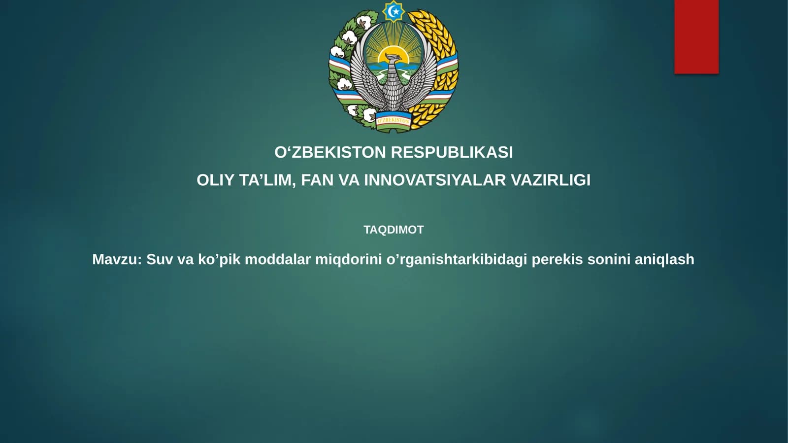 Suv va ko'pik moddalari miqdorini o'rganish tarkibidagi peroksid sonini aniqlash