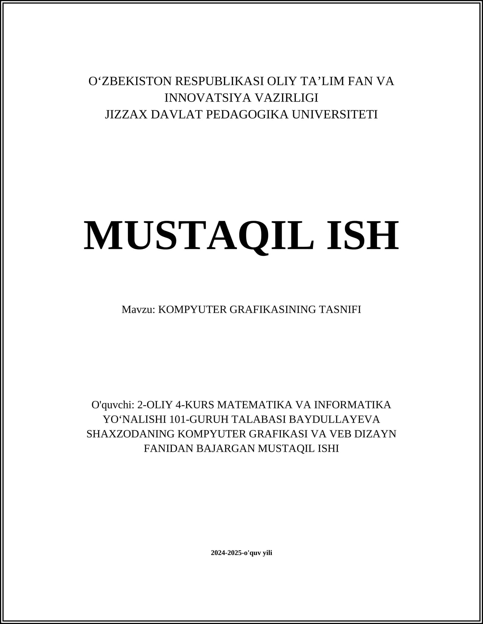 KOMPYUTER GRAFIKASINING TASNIFI
