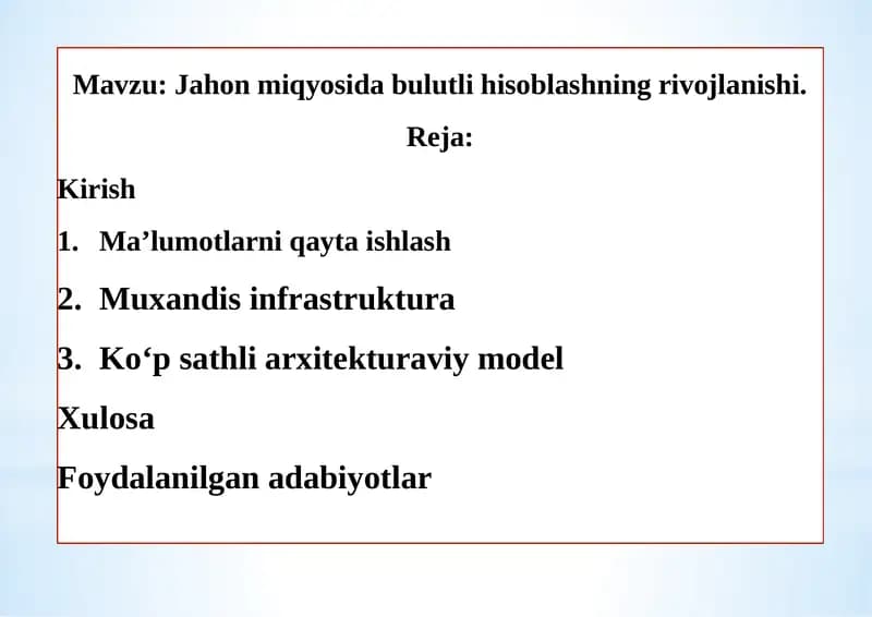 Jahon miqyosida bulutli hisoblashning rivojlanishi