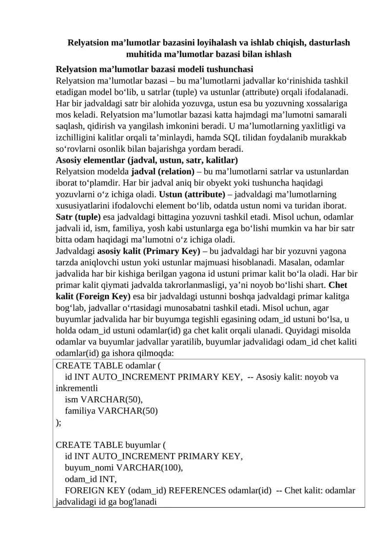 Relyatsion ma'lumotlar bazasi