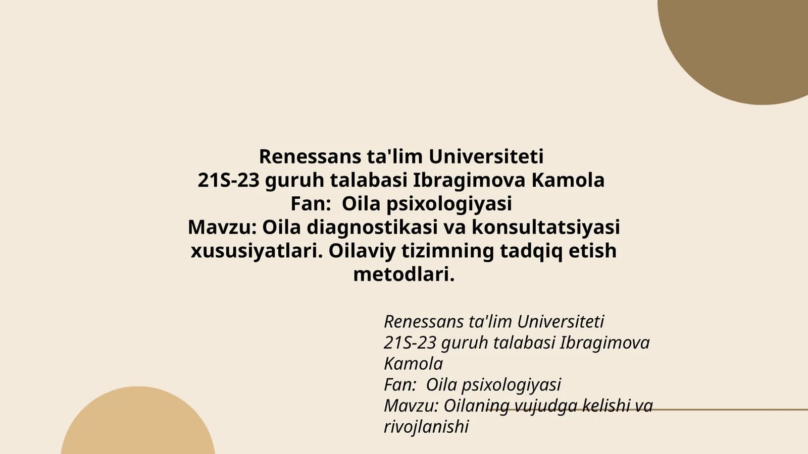 Oila diagnostikasi va konsultatsiyasi xususiyatlari