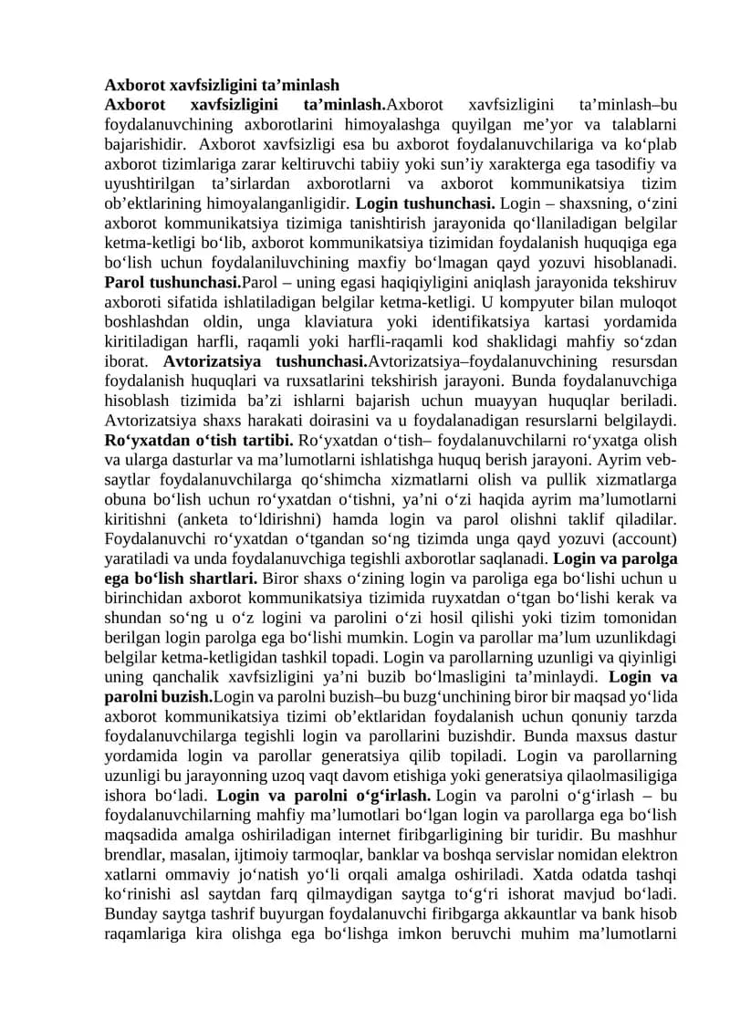 Axborot xavfsizligini ta’minlash
