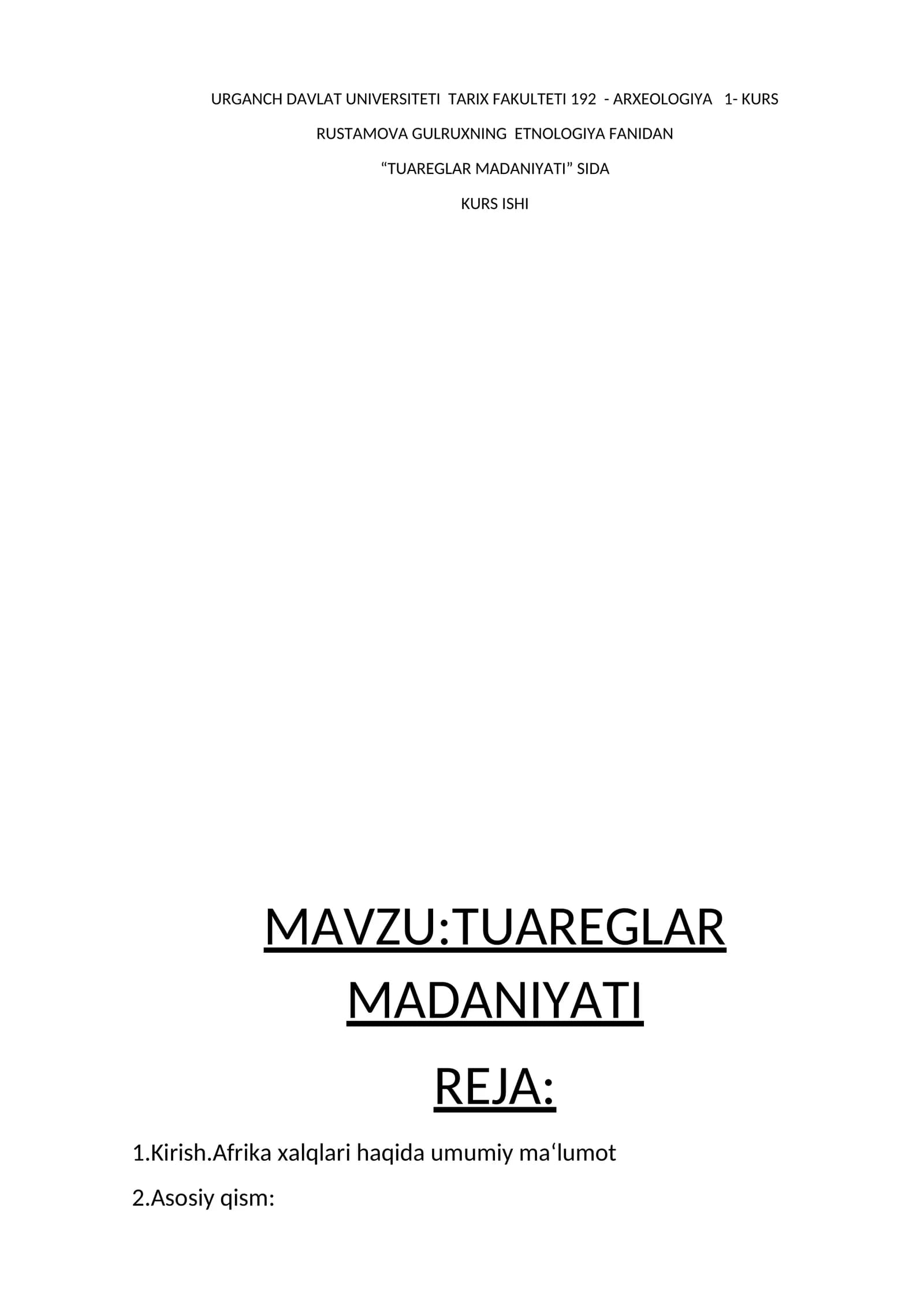 TUAREGLAR MADANIYATI - KURS ISHI