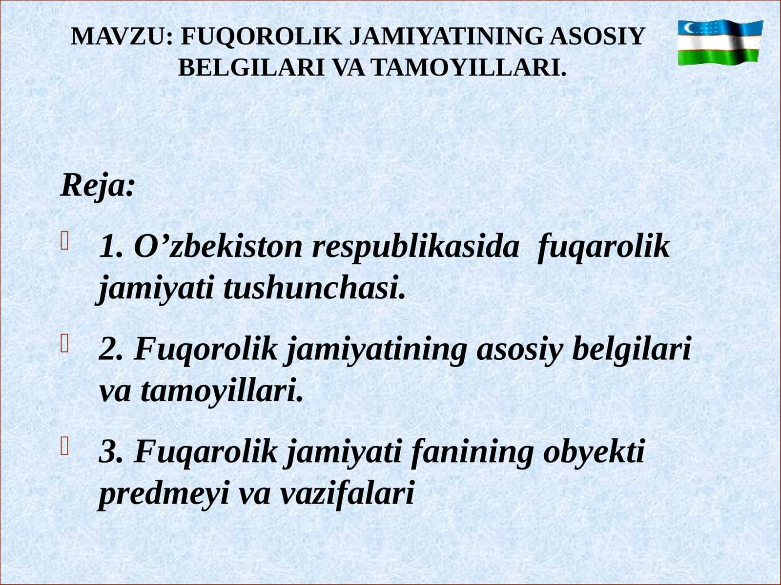FUQOROLIK JAMIYATINING ASOSIY BELGILARI VA TAMOYILLARI