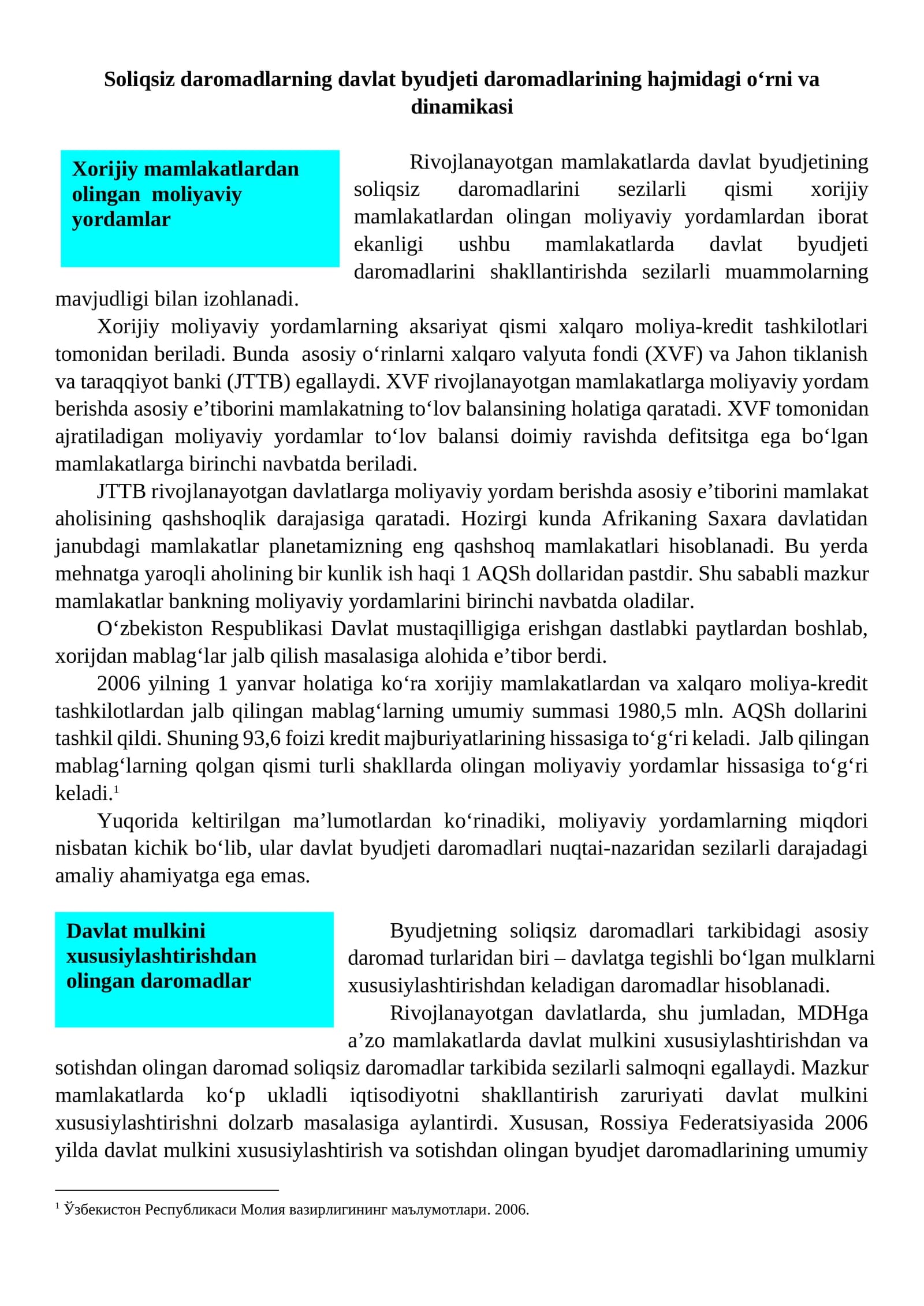 Soliqsiz daromadlarning davlat byudjeti daromadlarining hajmidagi o‘rni va dinamikasi