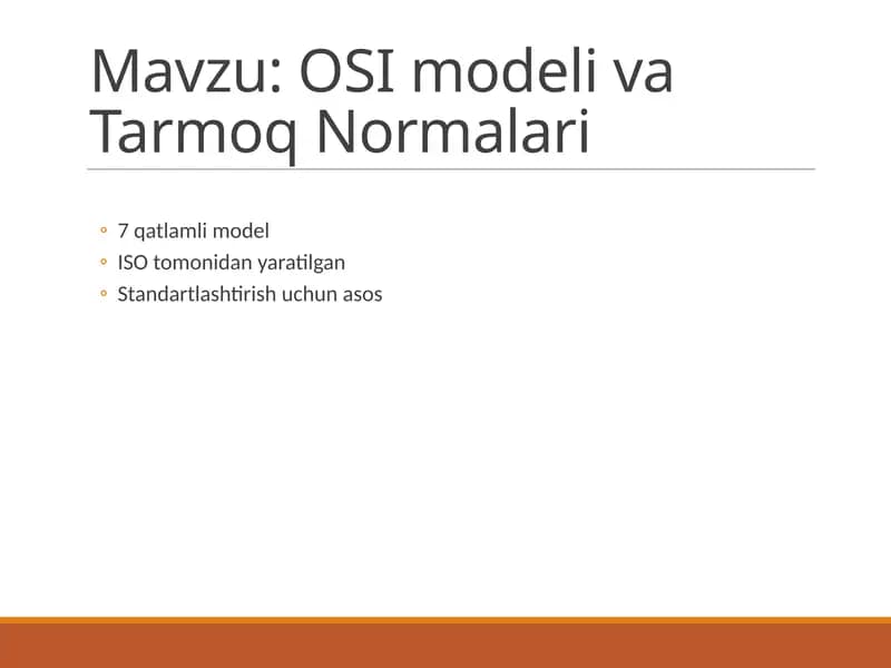 OSI modeli va Tarmoq Normalari