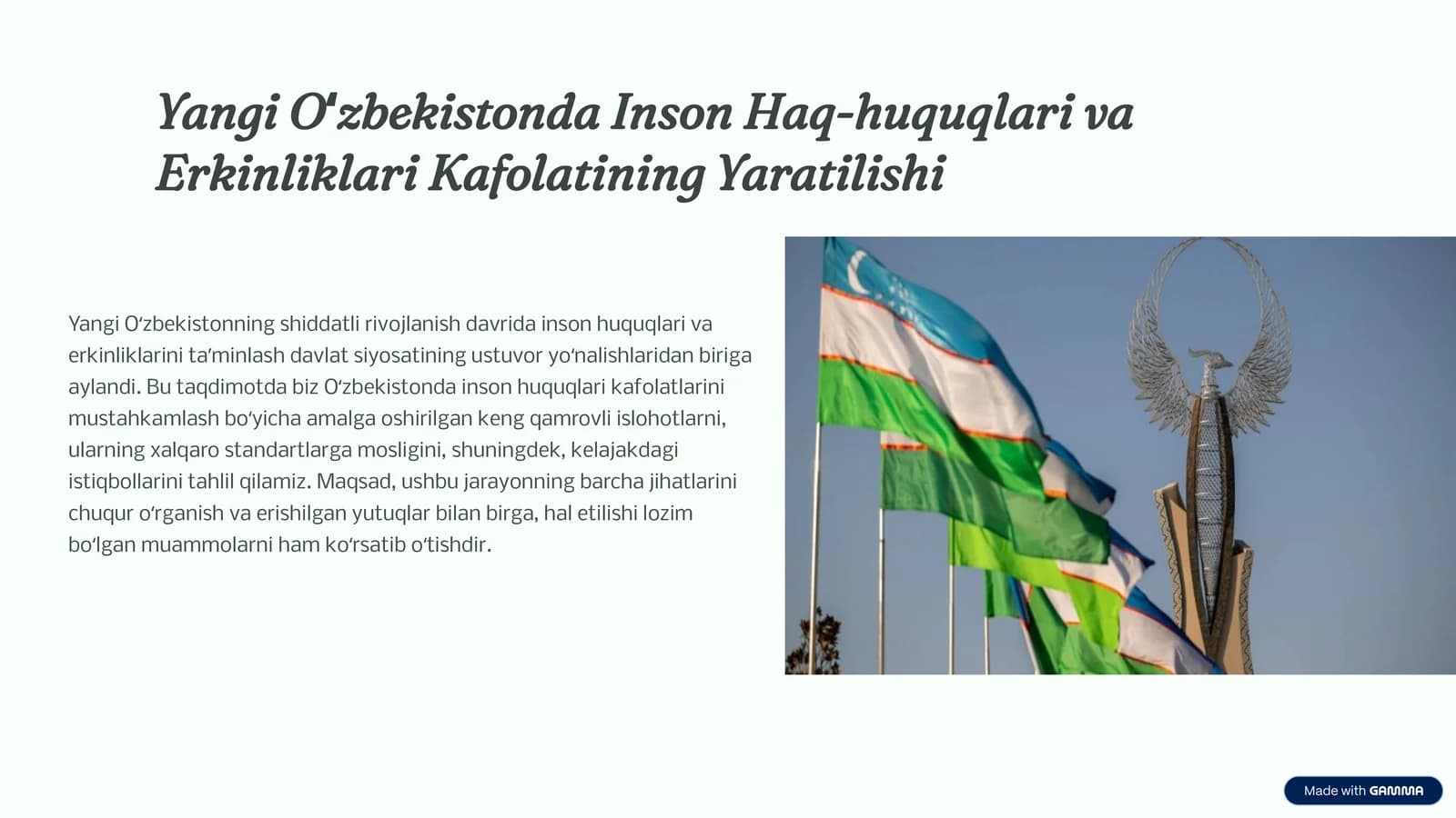 Yangi Oʻzbekistonda Inson Haq-huquqlari va Erkinliklari Kafolatining Yaratilishi