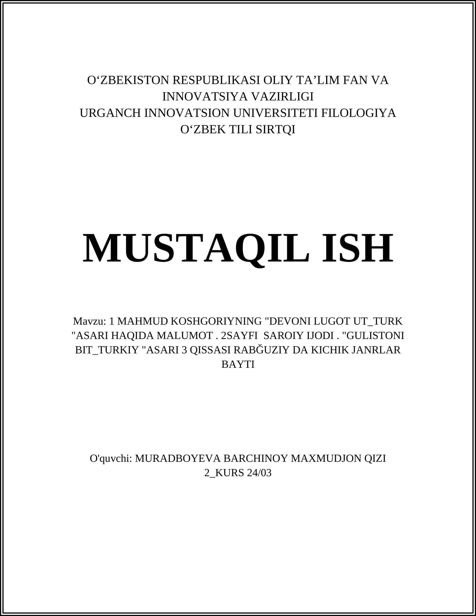 MAHMUD KOSHGORIYNING "DEVONI LUGOT UT_TURK "ASARI