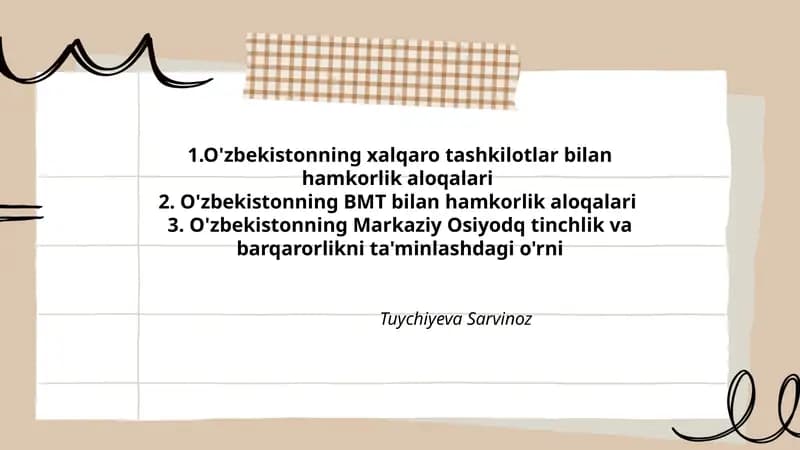 O'zbekistonning xalqaro tashkilotlar bilan hamkorlik aloqalari