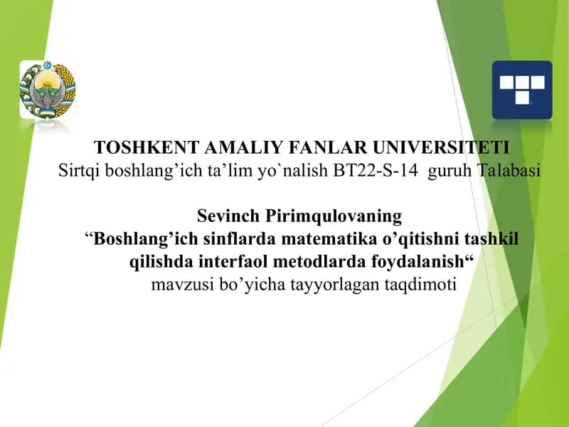 Boshlang’ich sinflarda matematika o’qitishni tashkil qilishda interfaol metodlarda foydalanish