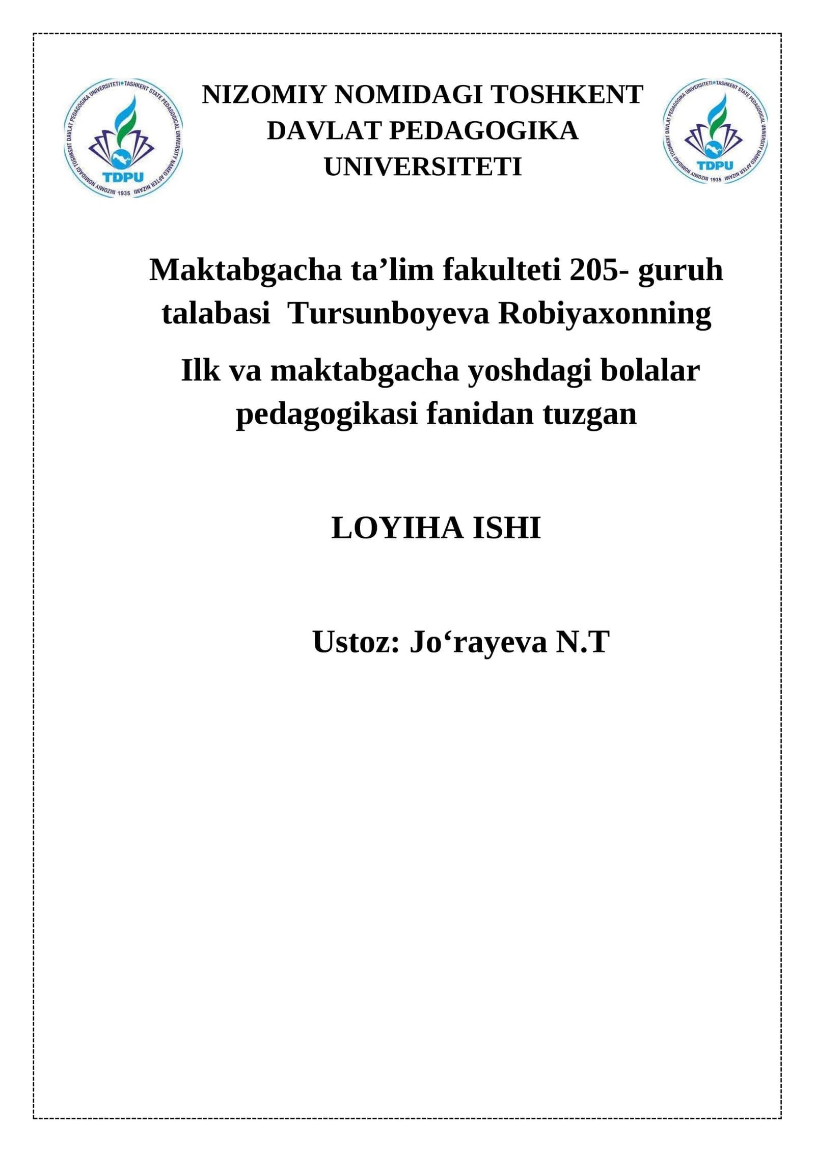 "TABIAT - BIZNING UYIMIZ"