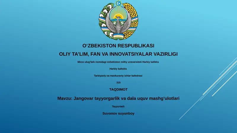 Jangovar tayyorgarlik va dala uquv mashg’ulotlari