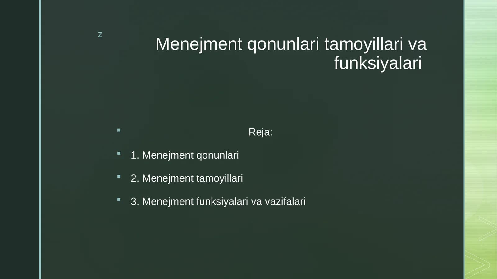 Menejment qonunlari tamoyillari va funksiyalari