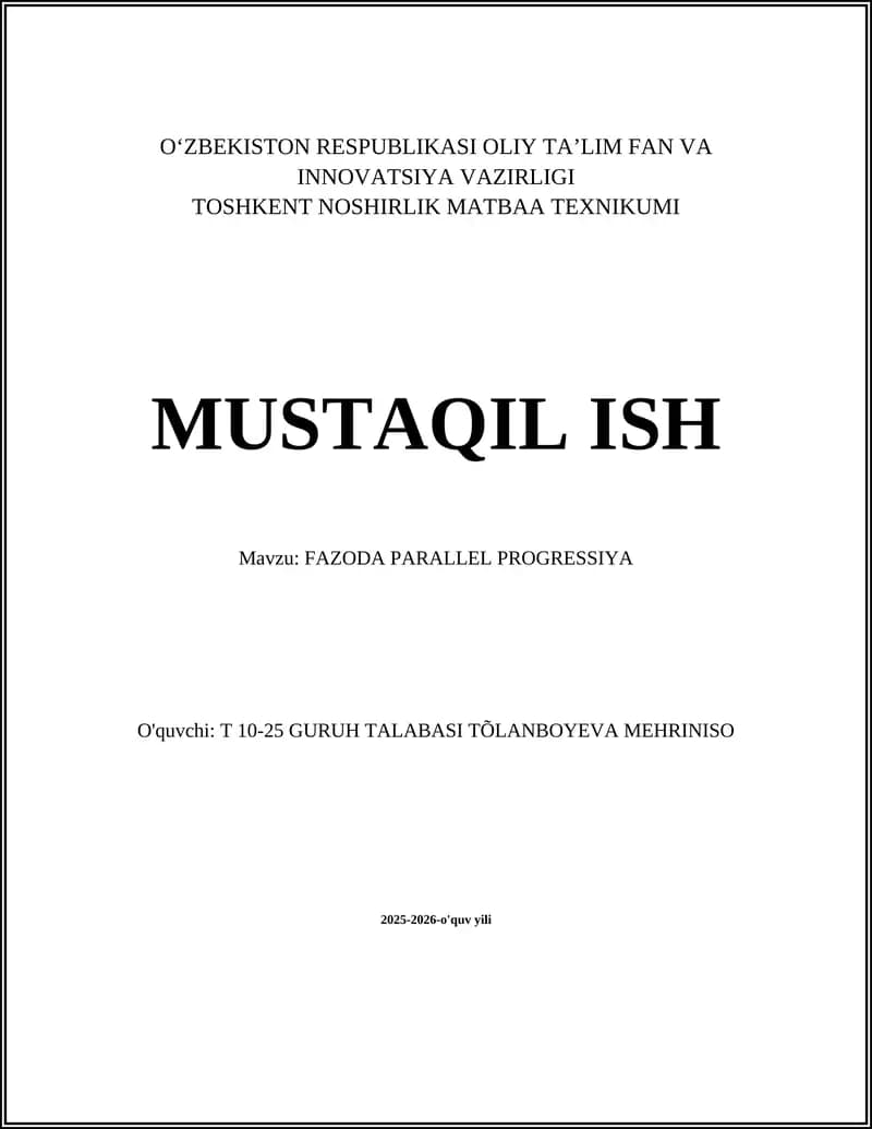 FAZODA PARALLEL PROGRESSIYA
