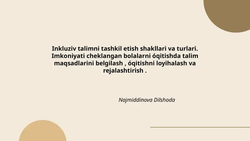Inkluziv talimni tashkil etish shakllari va turlari