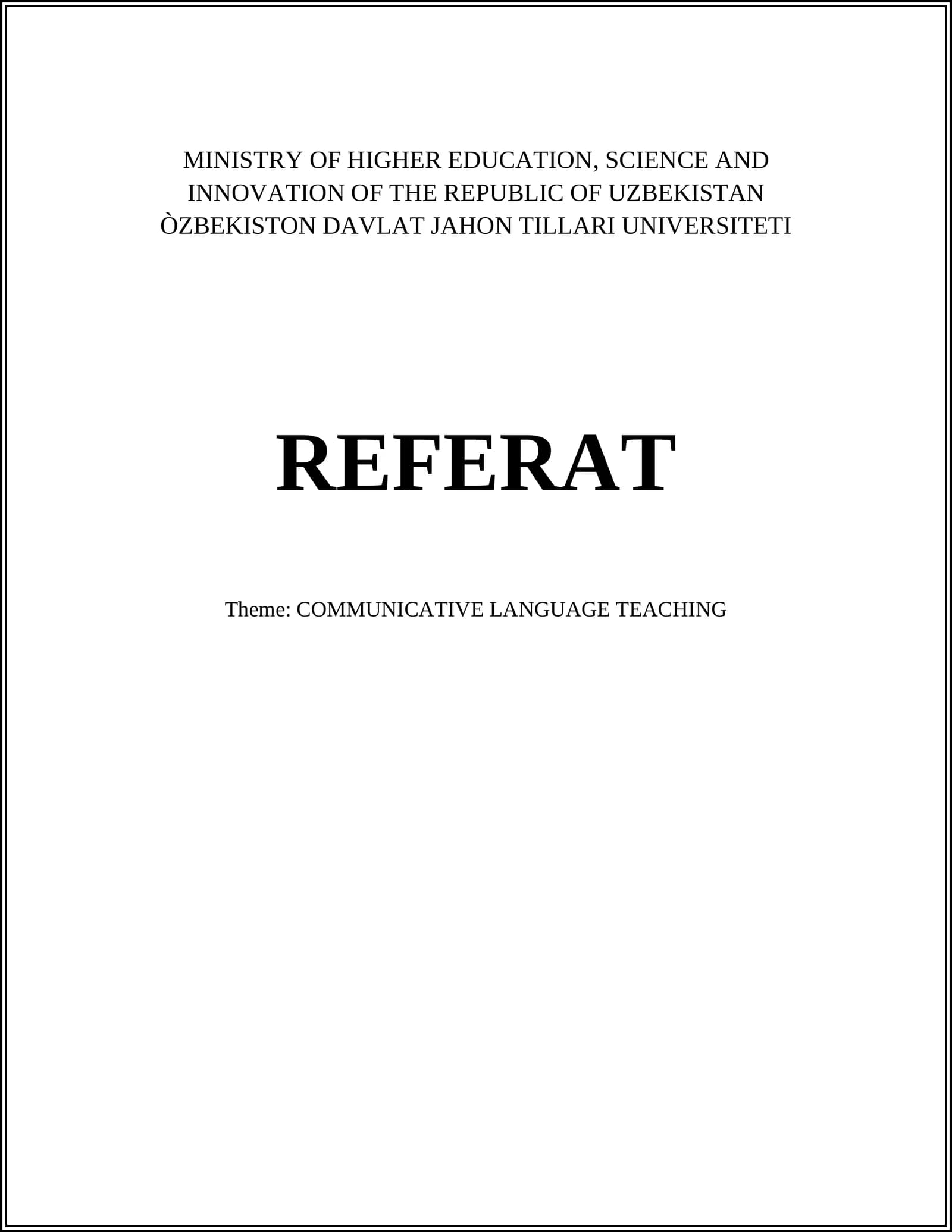 COMMUNICATIVE LANGUAGE TEACHING