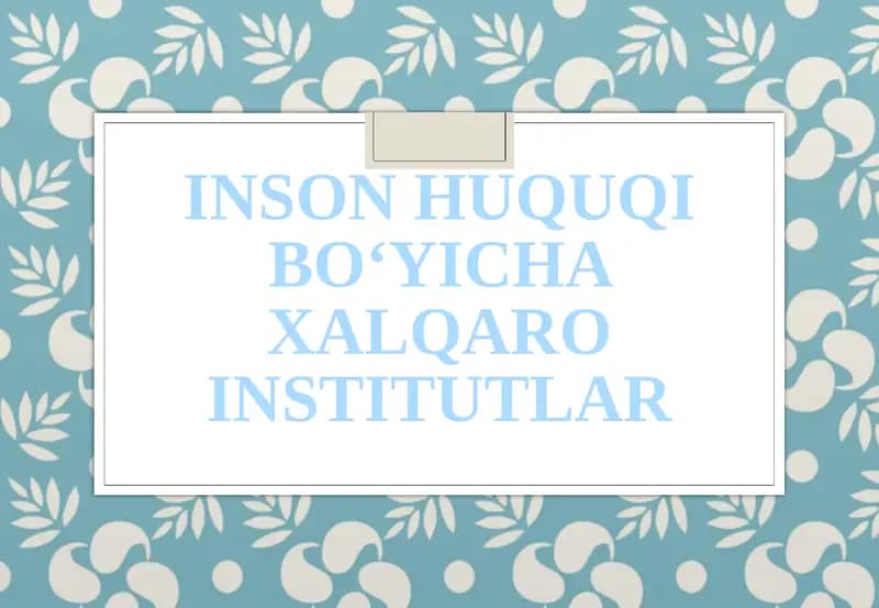 INSON HUQUQI BO‘YICHA XALQARO INSTITUTLAR