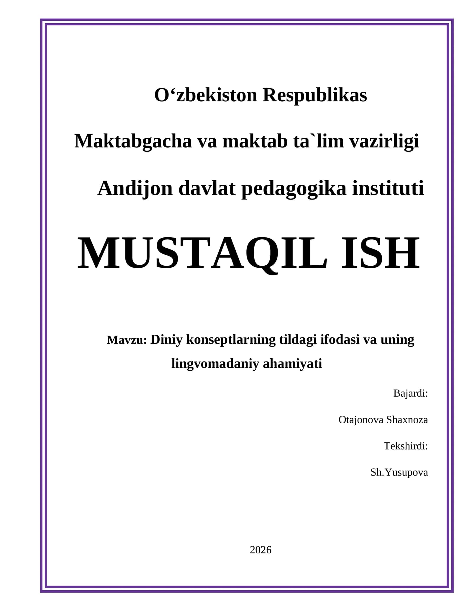 Diniy konseptlarning tildagi ifodasi va uning lingvomadaniy ahamiyati
