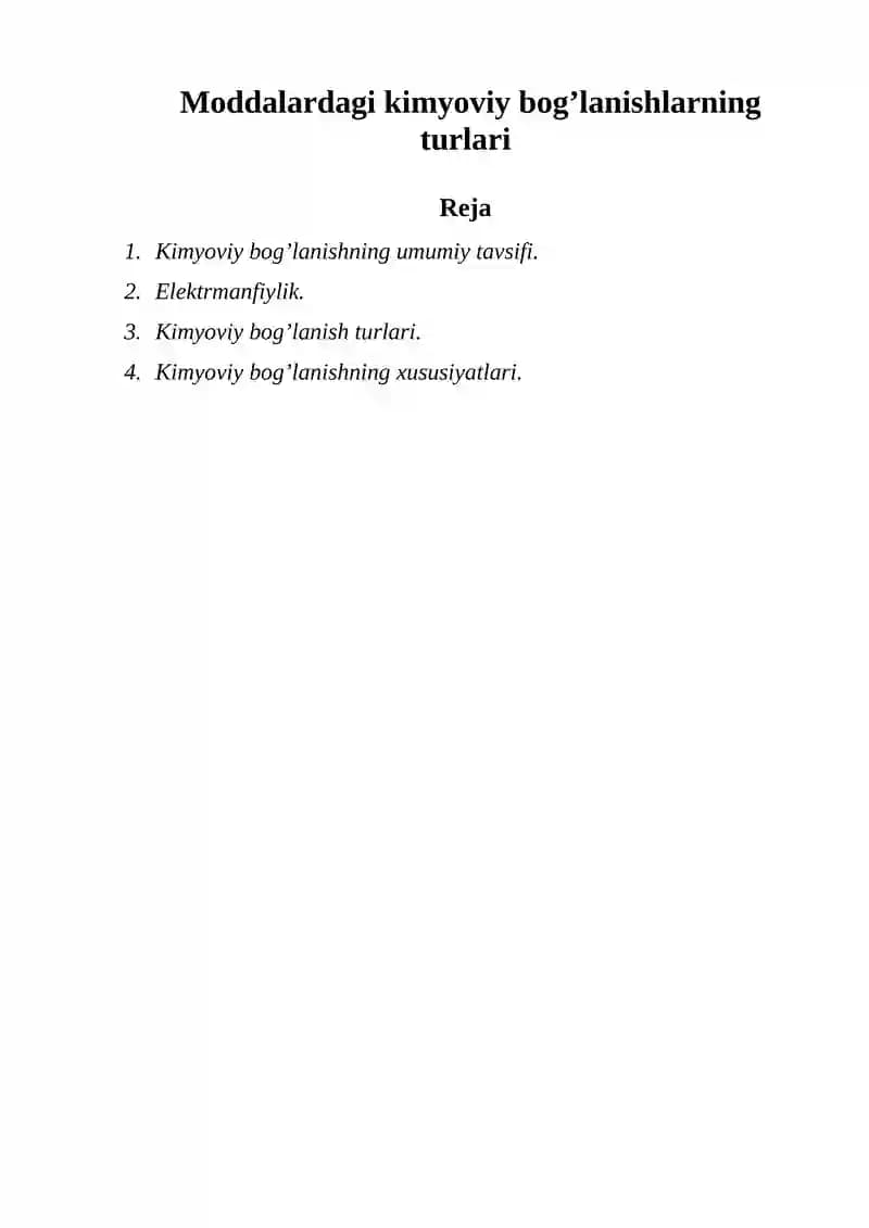 Kimyoviy bog’lanishlarning turlari
