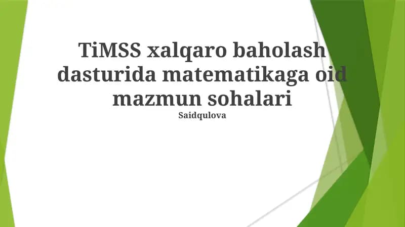 TiMSS xalqaro baholash dasturida matematikaga oid mazmun sohalari