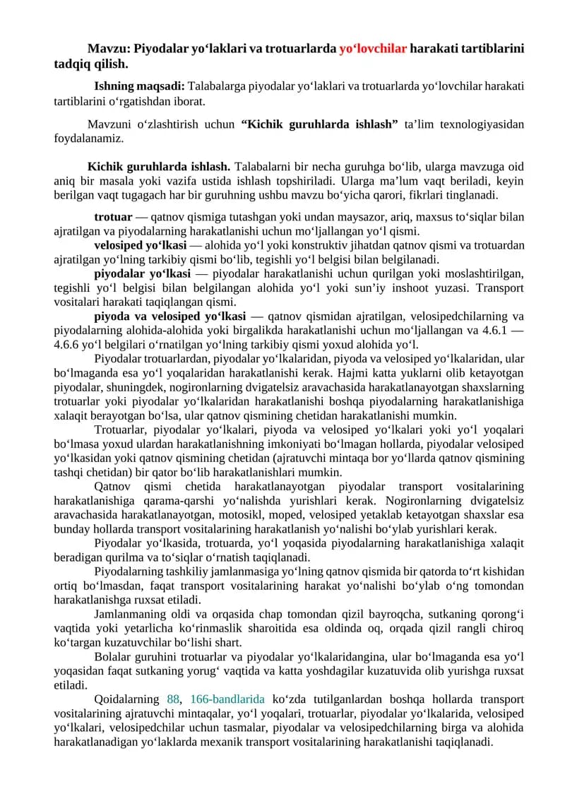 Piyodalar yo‘laklari va trotuarlarda yo‘lovchilar harakati tartiblarini tadqiq qilish