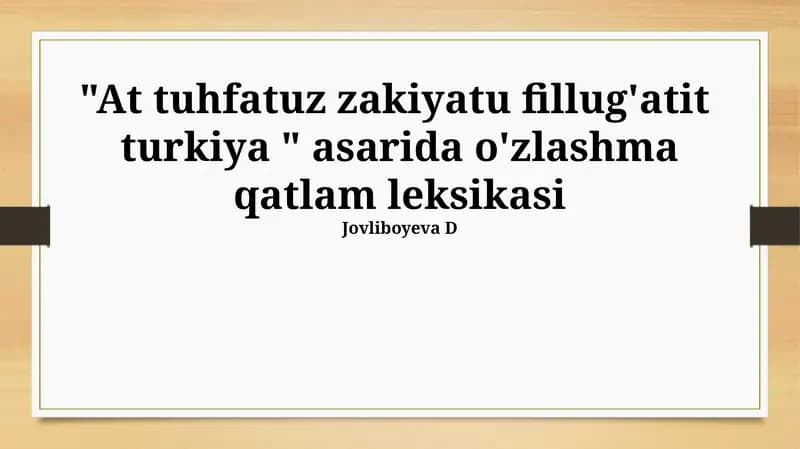 Tuhfatuz Zakiyatu Fillug'Atit Turkiya