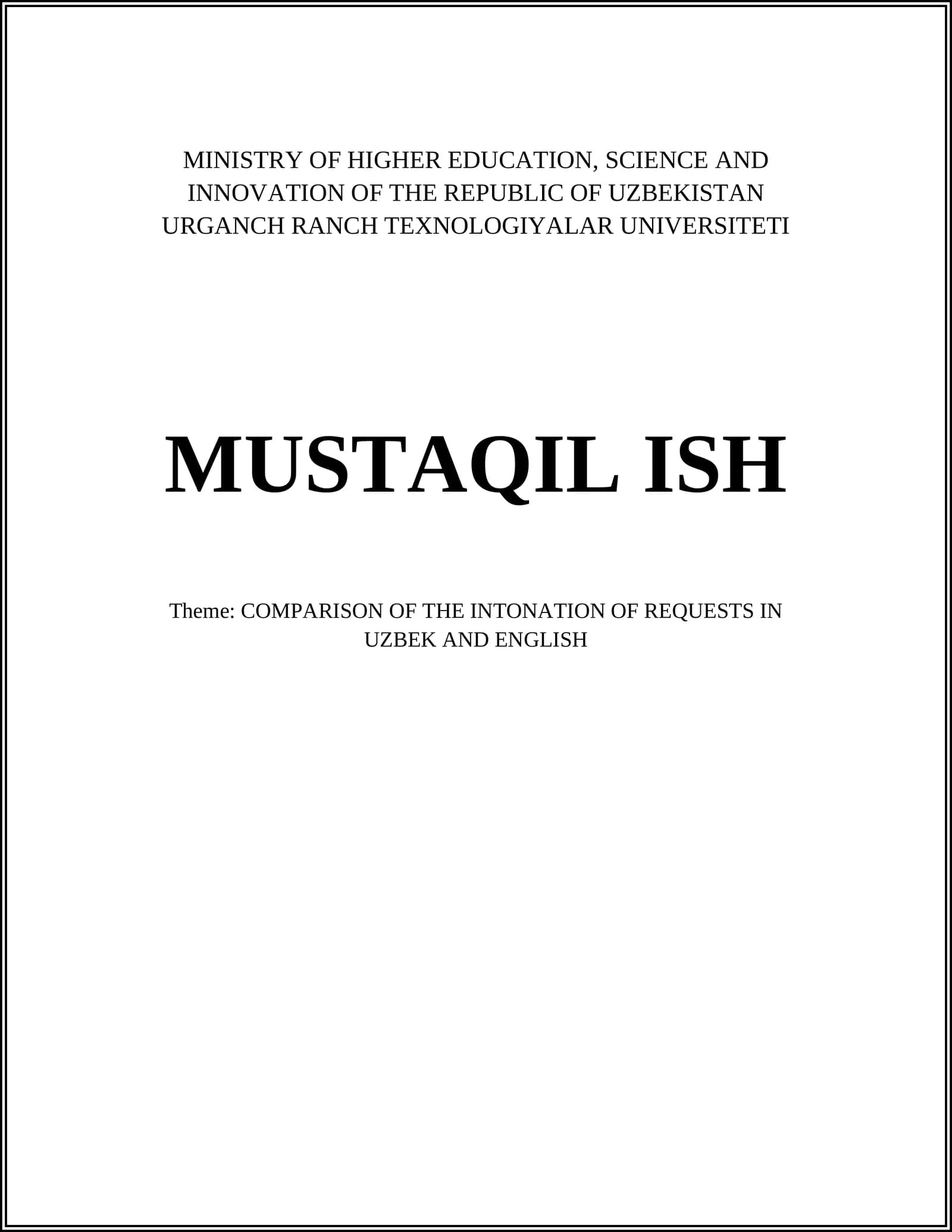 COMPARISON OF THE INTONATION OF REQUESTS IN UZBEK AND ENGLISH