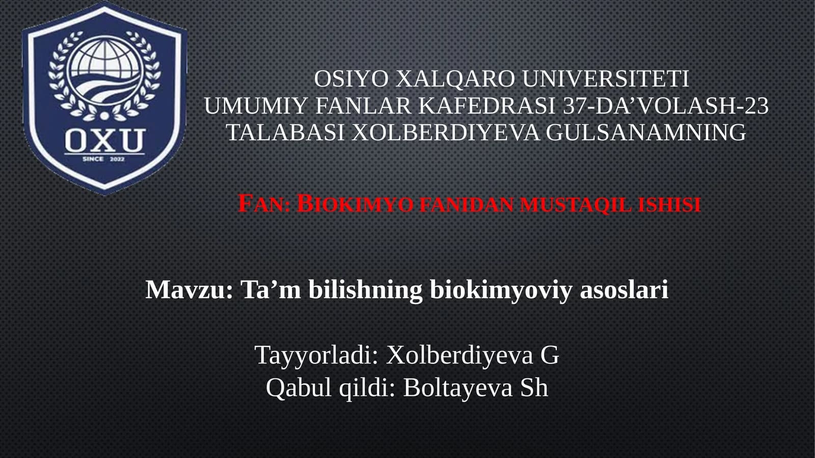 Ta’m bilishning biokimyoviy asoslari