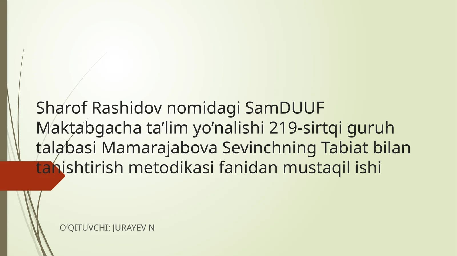 KECHKI SAYRNI REJALASHTIRISH PLAN KONSPEKTINI TUZISH