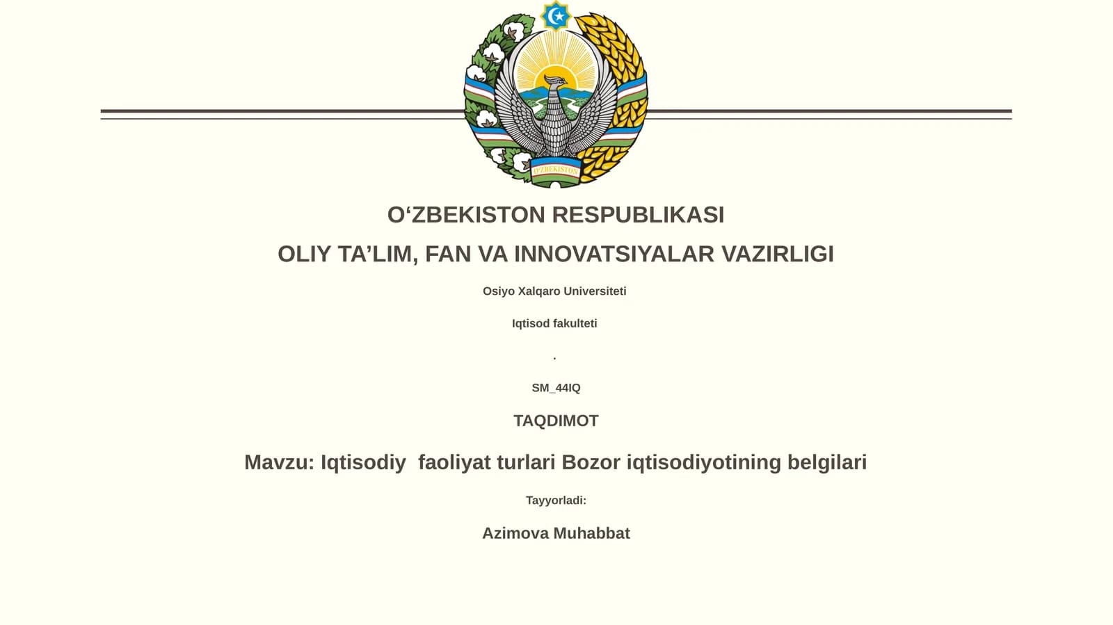 Iqtisodiy faoliyat turlari Bozor iqtisodiyotining belgilari