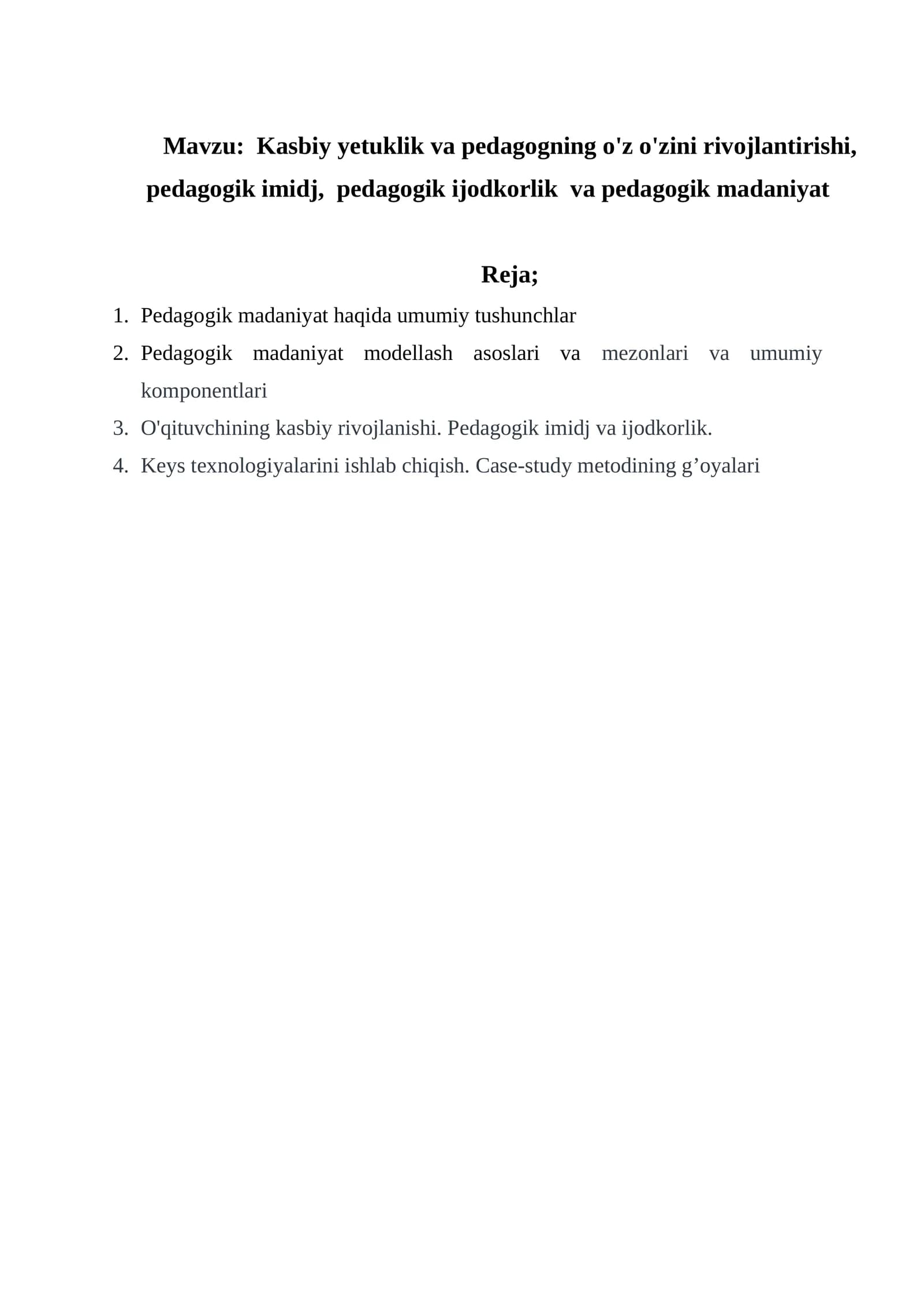 Pedagogik madaniyat rivojlantirish