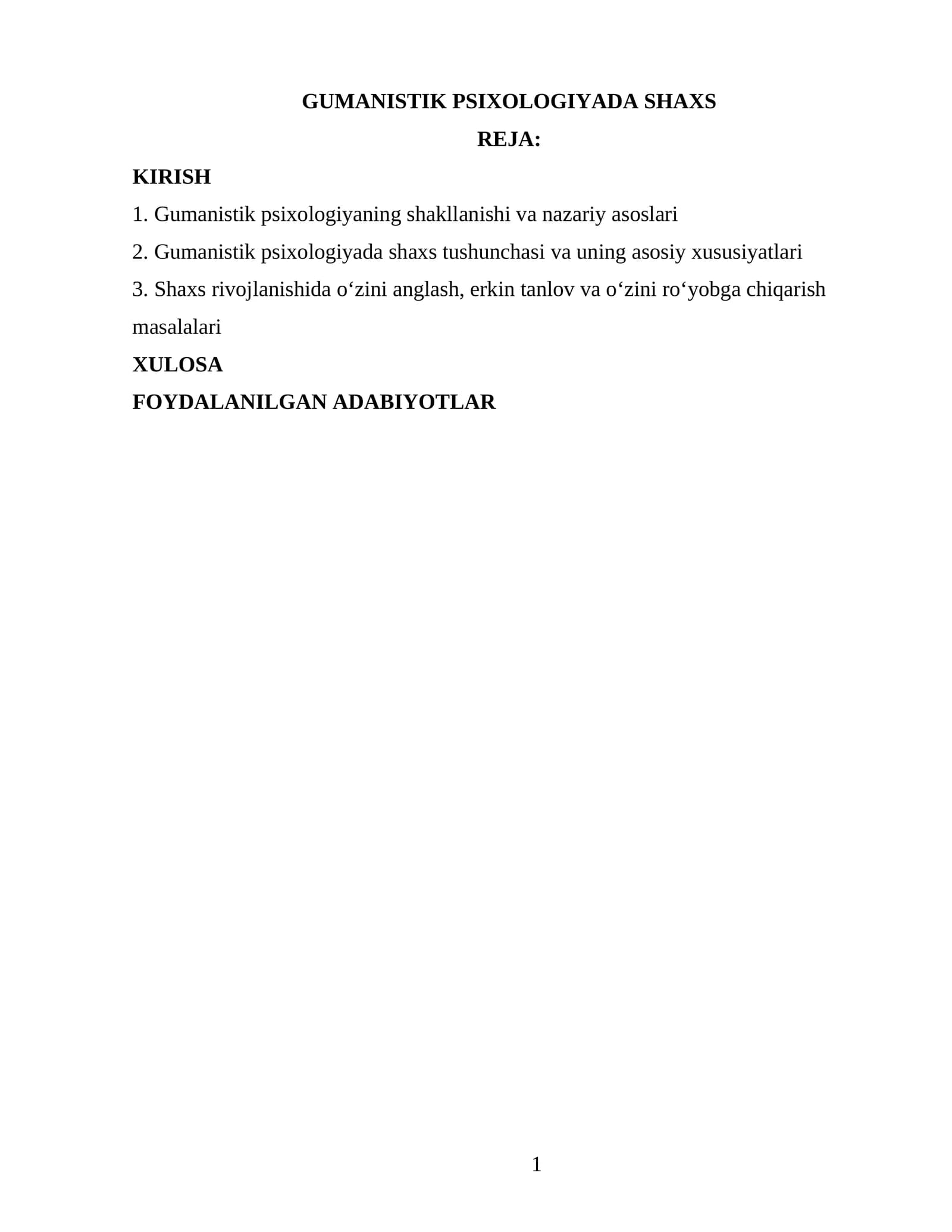 GUMANISTIK PSIXOLOGIYADA SHAXS