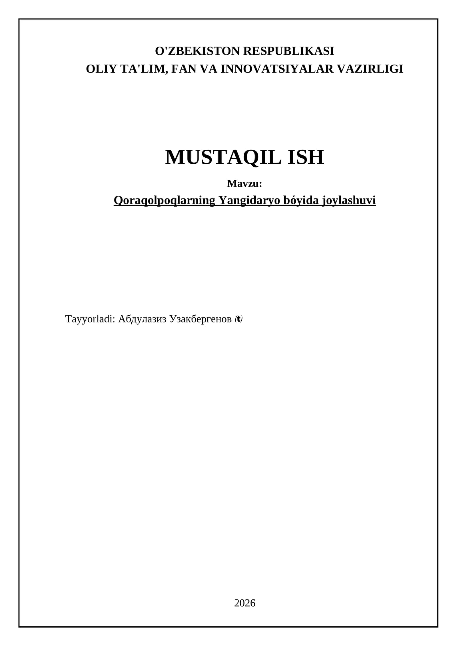 Qoraqolpoqlarning Yangidaryo bóyida joylashuvi