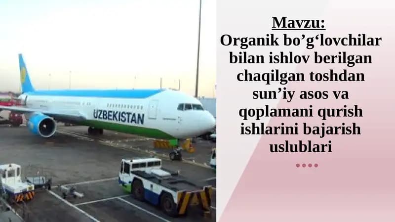 Organik bo'g'lovchilar bilan ishlov berilgan chaqilgan toshdan sun'iy asosli va qoplamani qurish ishlari