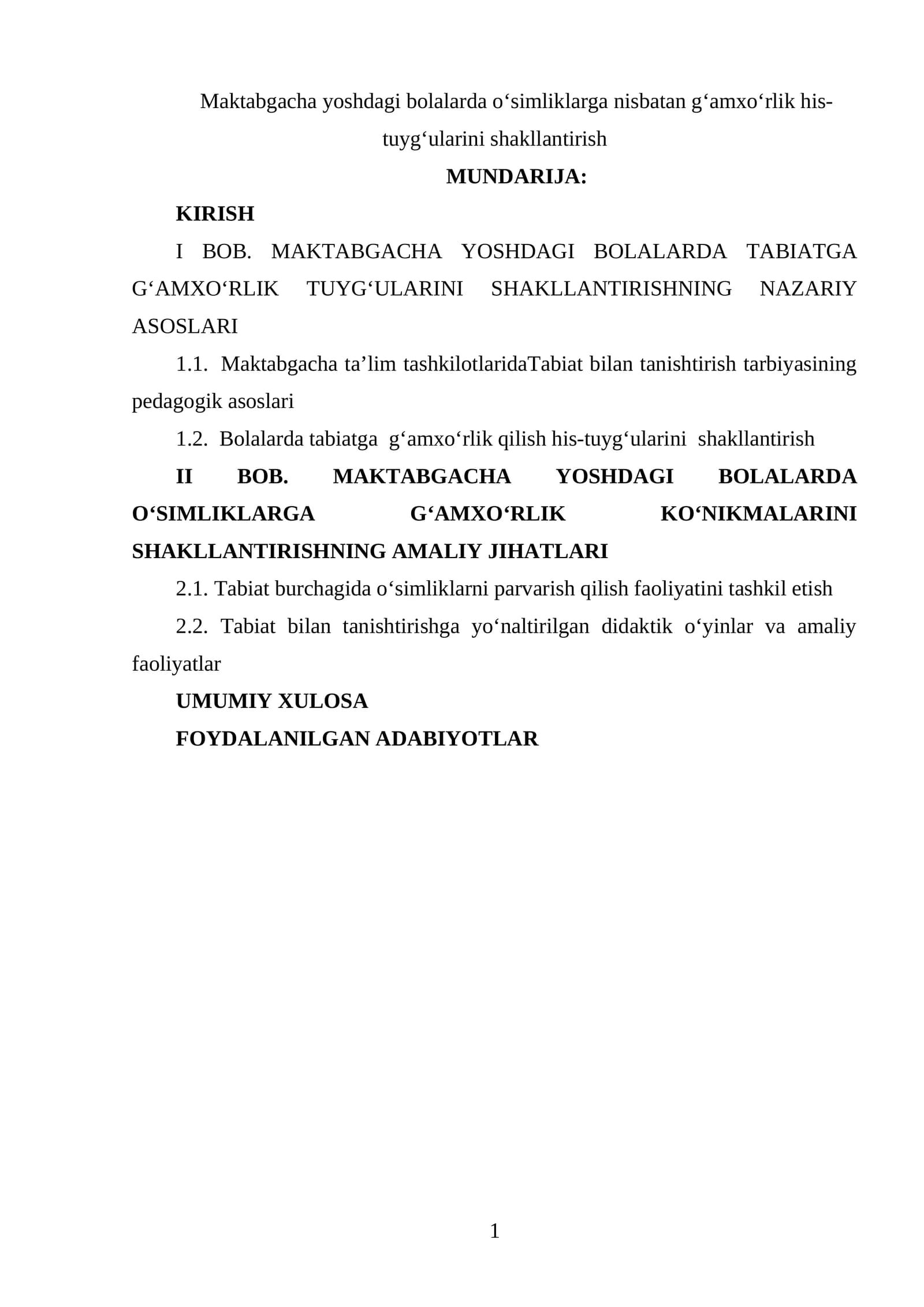 Maktabgacha yoshdagi bolalarda o‘simliklarga nisbatan g‘amxo‘rlik his-tuyg‘ularini shakllantirish