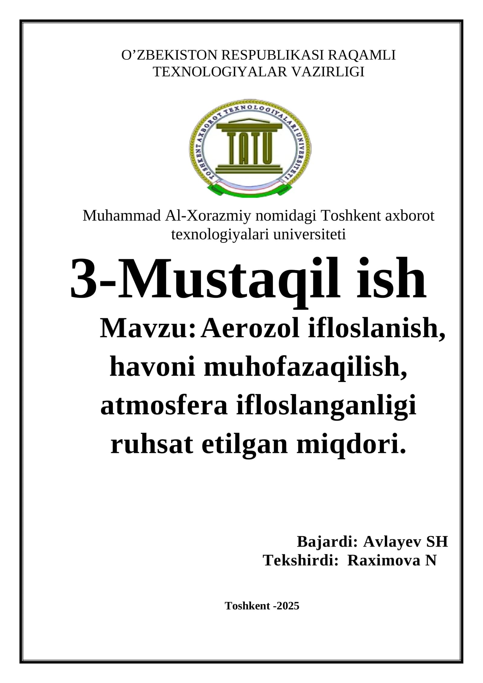 Aerozol ifloslanish va havoni muhofaza qilish