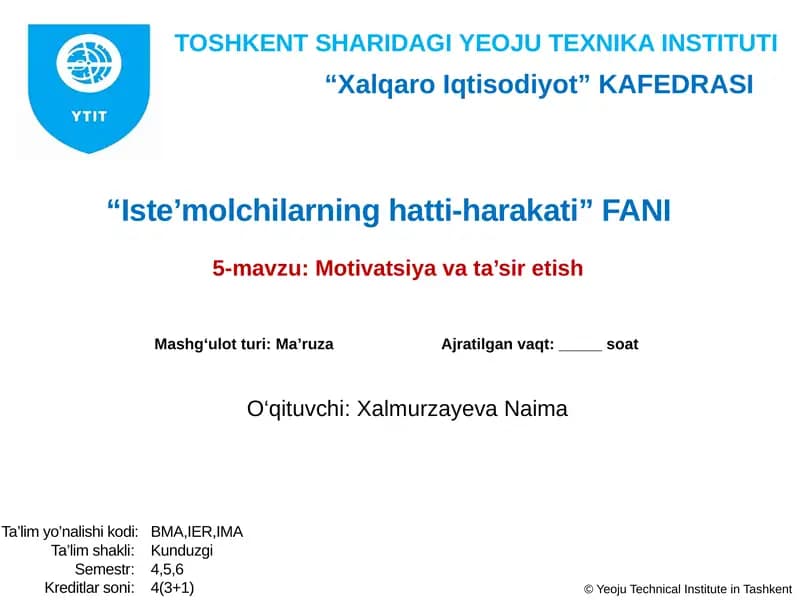 “XalqaroIqtisodiyot” KAFEDRASI