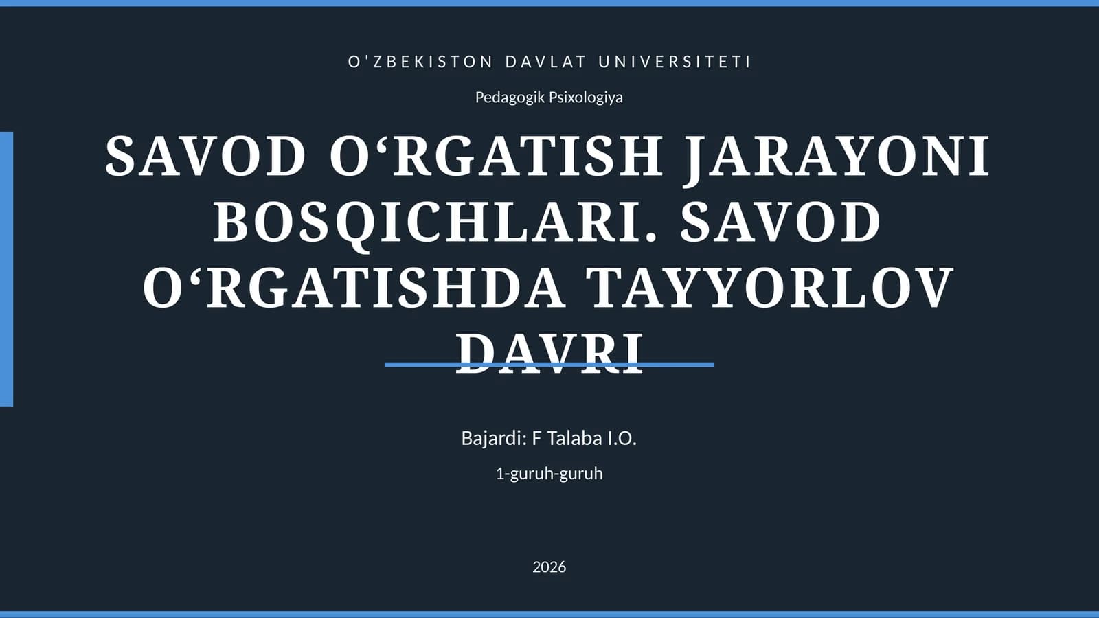 SAVOD O‘RGATISH JARAYONI BOSQICHLARI. SAVOD O‘RGATISHDA TAYYORLOV DAVRI