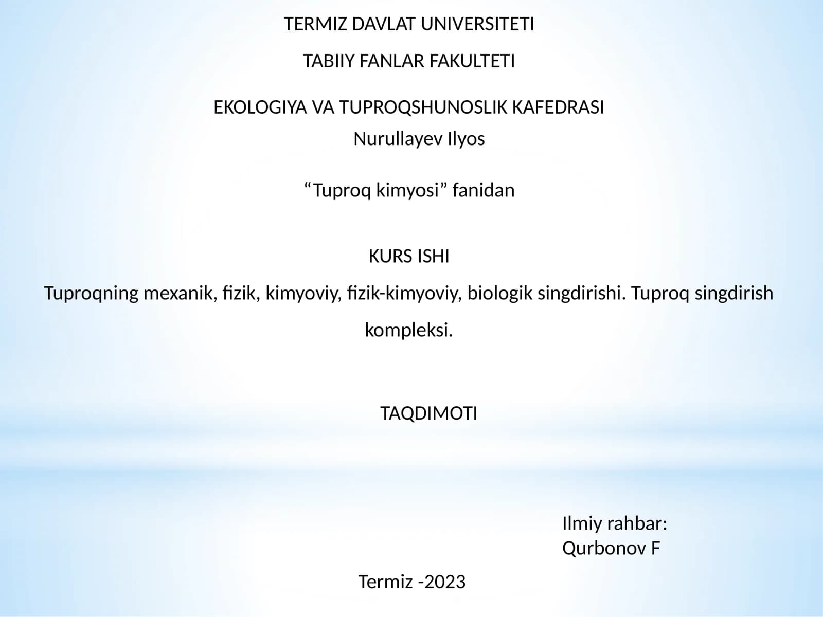 Tuproq kimyosi kurs ishi