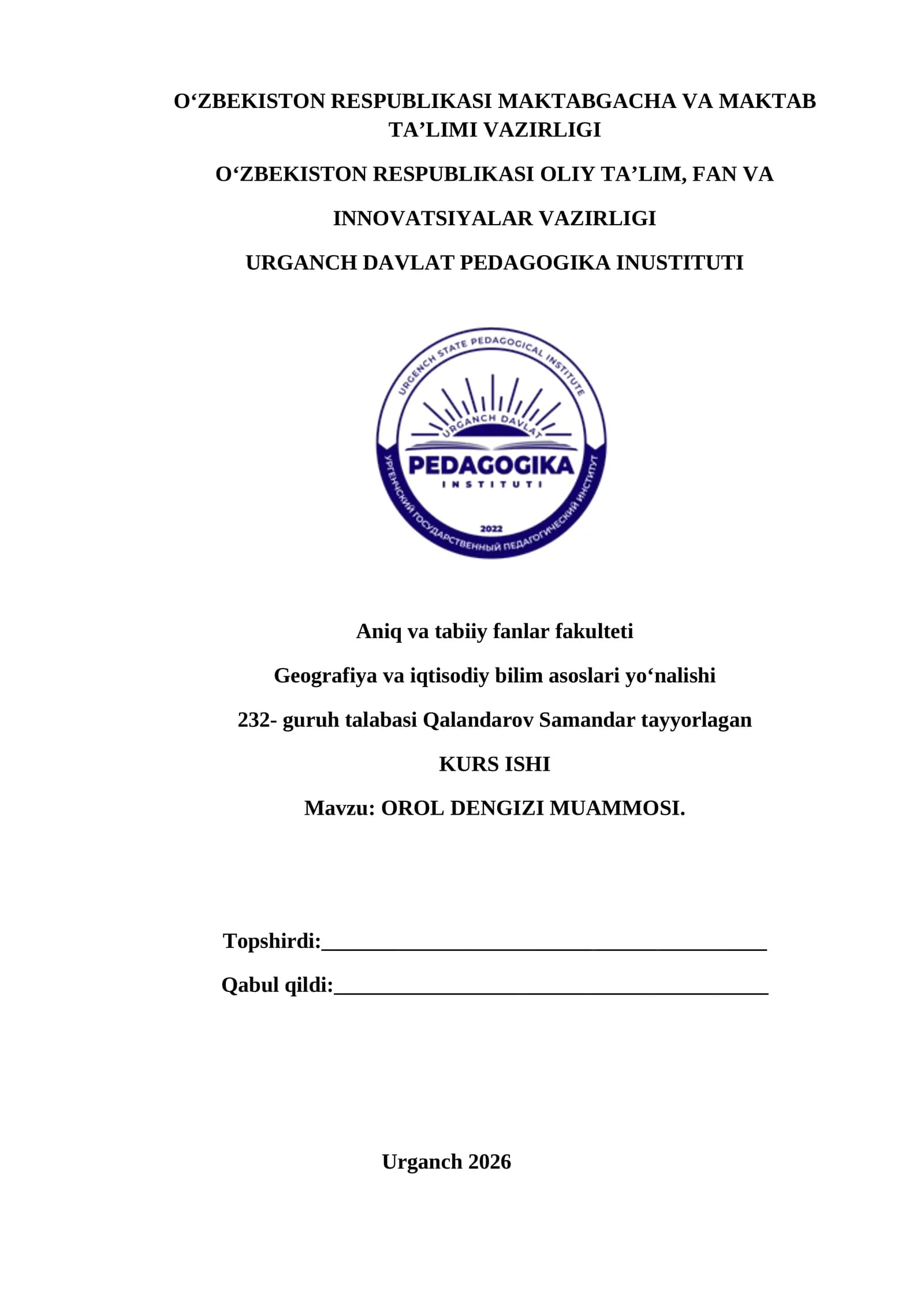 OROL DENGIZI MUAMMOSI
