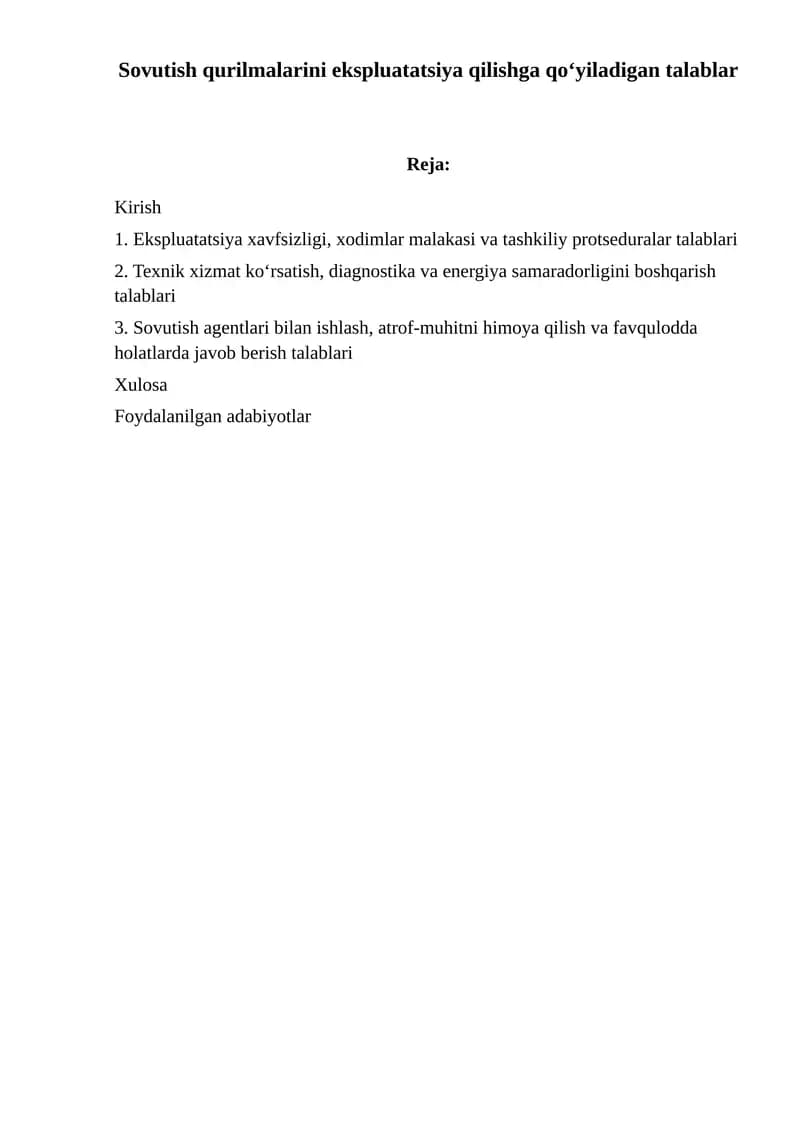 Sovutish qurilmalari ekspluatatsiyasi